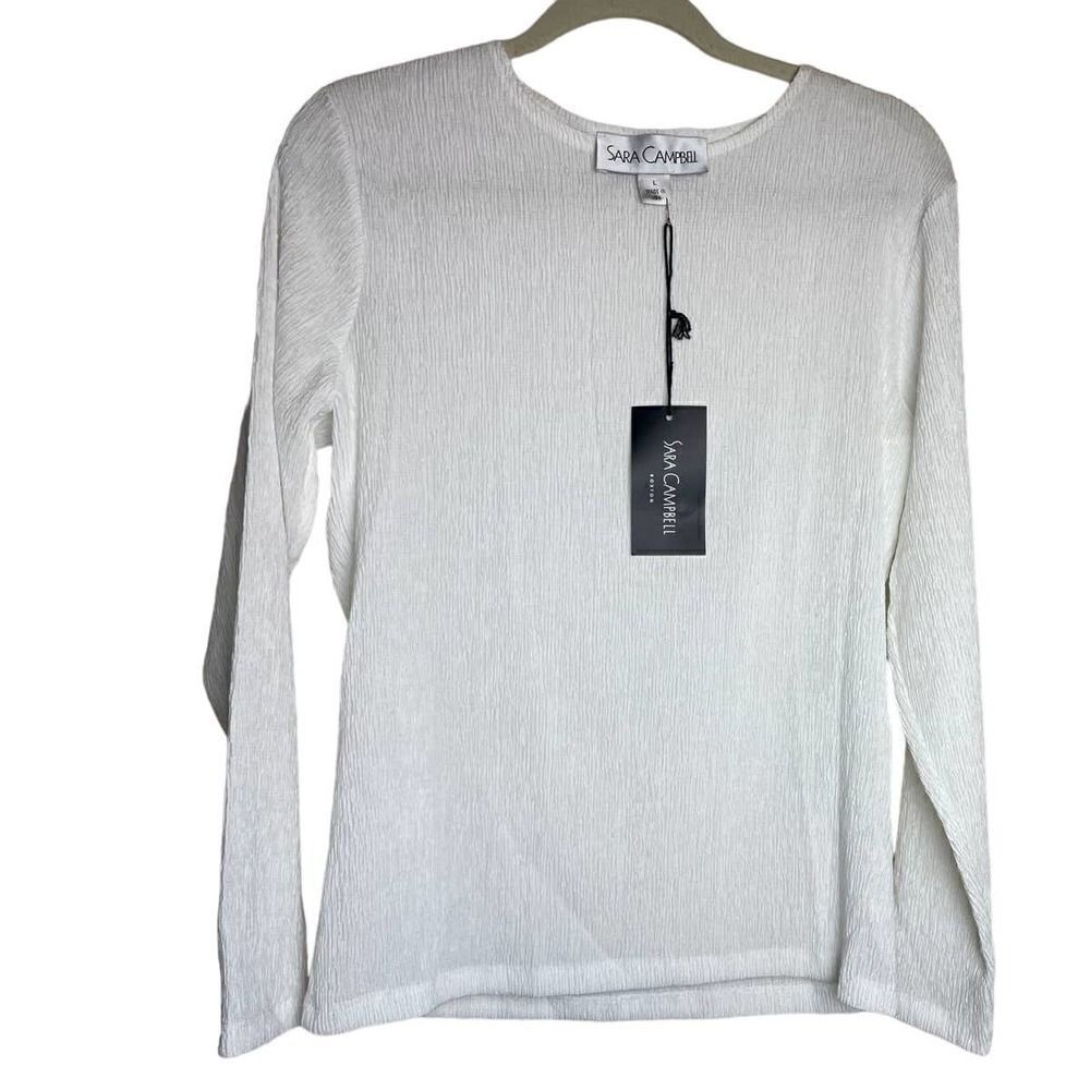 Sara Campbell White Textured Knit Long Sleeve Top NWT Sz. L